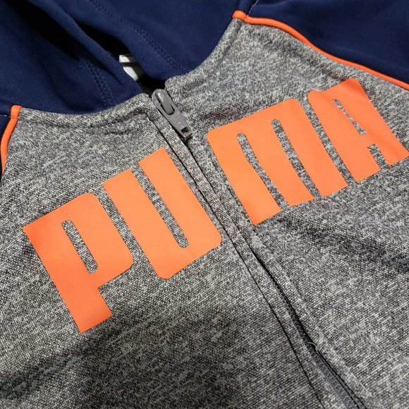 Puma Hoodie Zip Up Two Tone Blue Grey Orange Logo 3T Size - Picture 3 of 6